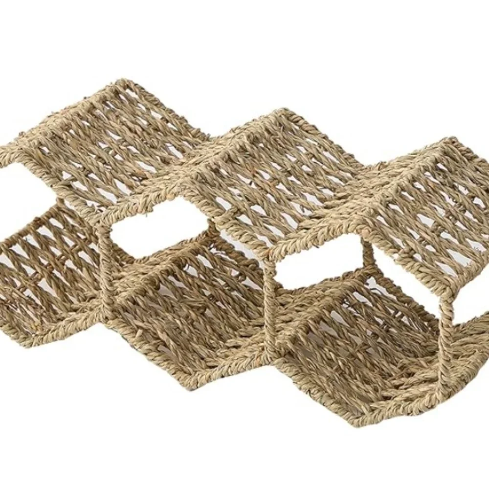 NEMSHIN Natural Seagrass Handmade Tabletop Wine Holder Bottle Rack 1 Layer